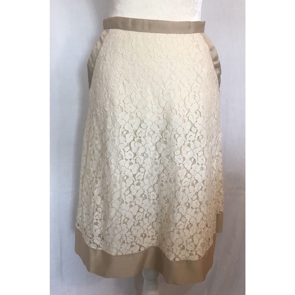 ISAAC MIZRAHI For Target Sz 2 A-Line Tan Cream Eyelet Floral Skirt W/ Pockets - Picture 1 of 12